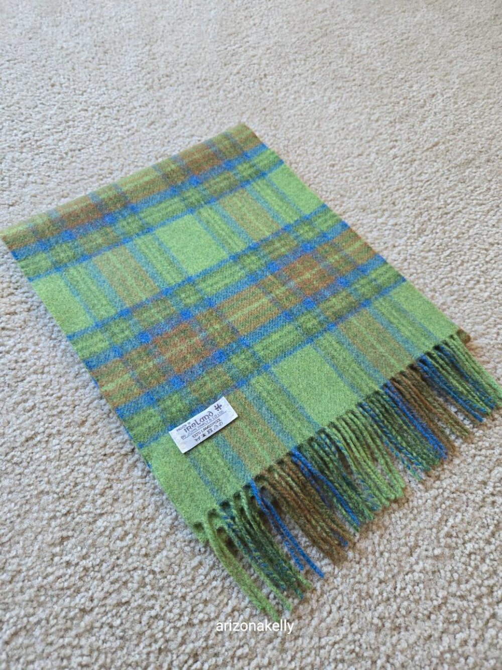 NWOT Lambswool Scarf John Hanly Ireland Plaid Wool Green Blue Brown - Picture 8 of 10